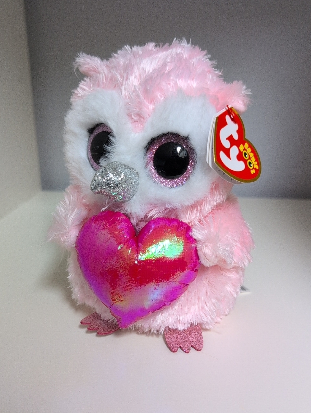 💜2/$20💜 Ty Beanie Boos Whisper The Pink Owl 6" BNWT Love Heart Valentine